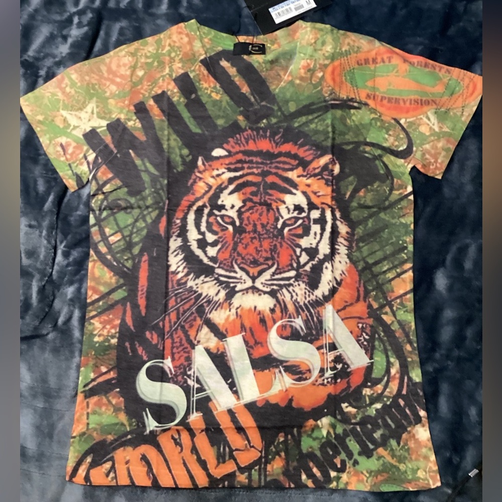 Just Cavalli Graphic Tiger Print Men’s Tee - Orange & Green